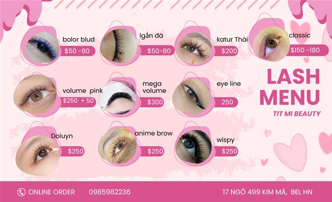 Bảng giá  menu nối mi tại Tit Mi