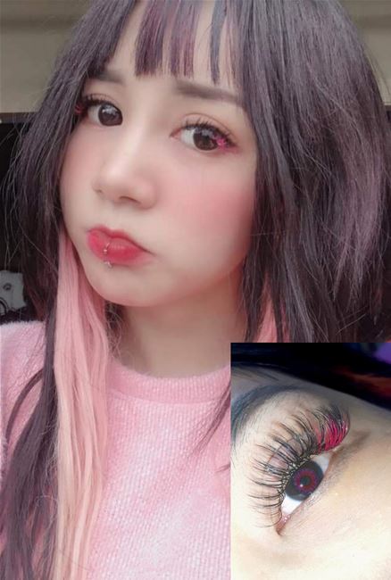 nối mi baby doll mix mi màu  ánh hồng cho cô gái siêu xinh